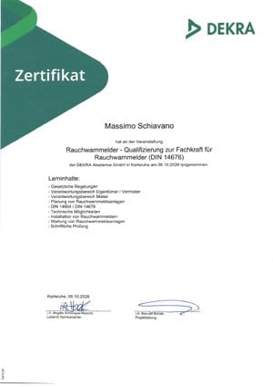 DEKRA-Zertifikat Fachkraft für Rauchwarnmelder